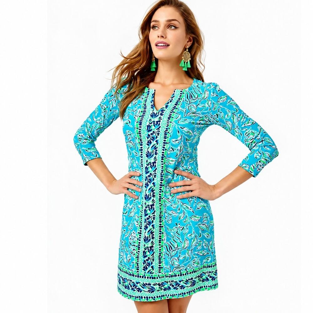 Lilly Pulitzer Nadine Blue Green Floral Mini Dress Large